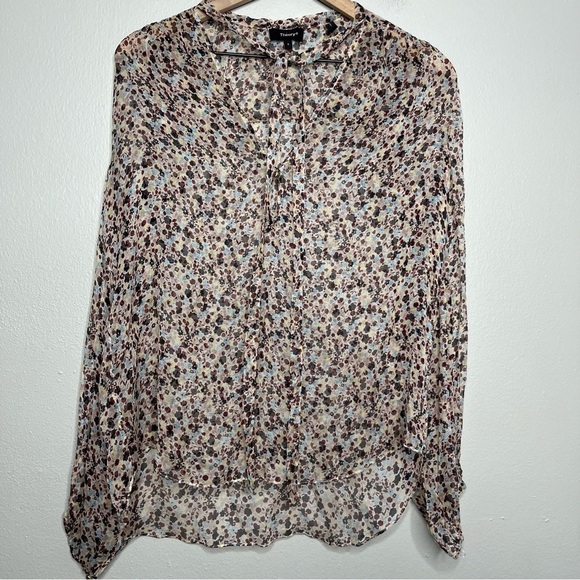 Theory Women Silk Top Small Bernetta Floral Blouse Chiffon Sheer - Picture 9 of 11